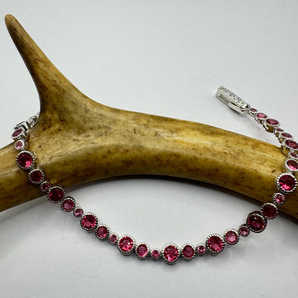 Vintage Pink Topaz Tennis Bracelet: 925 Sterling Silver