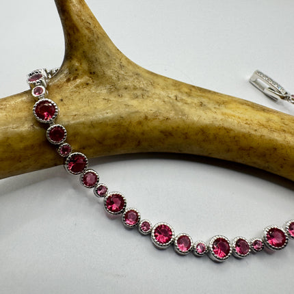 Vintage Pink Topaz Tennis Bracelet: 925 Sterling Silver
