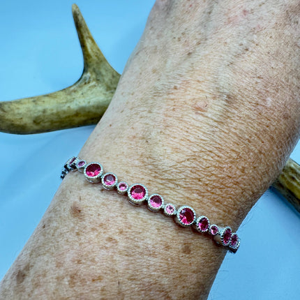 Vintage Pink Topaz Tennis Bracelet: 925 Sterling Silver