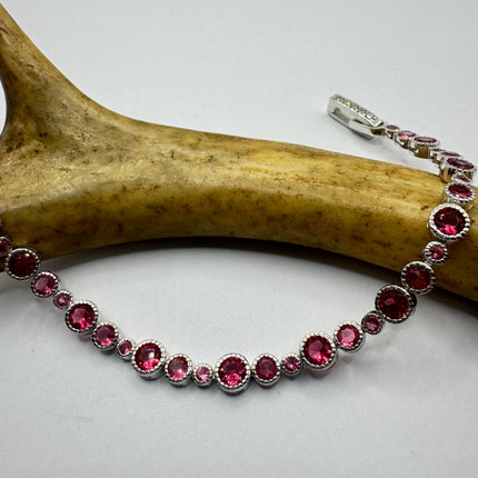 Vintage Pink Topaz Tennis Bracelet: 925 Sterling Silver