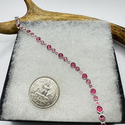 Vintage Pink Topaz Tennis Bracelet: 925 Sterling Silver