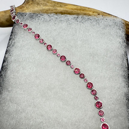 Vintage Pink Topaz Tennis Bracelet: 925 Sterling Silver