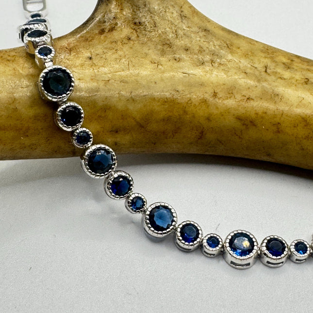 Vintage Blue Iolite CZ Bracelet Sterling Silver 925