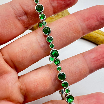 Vintage Green Cubic Zirconia Bracelet: 925 Sterling Silver Minimalist Gemstone