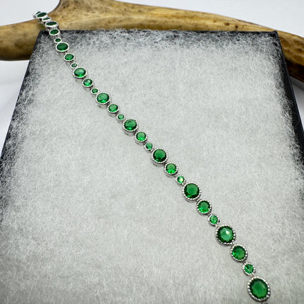Vintage Green Cubic Zirconia Bracelet: 925 Sterling Silver Minimalist Gemstone