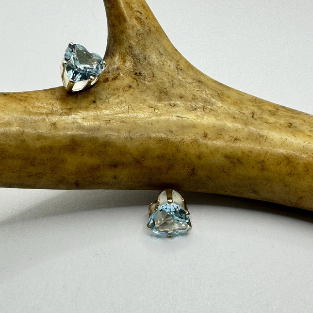 Vintage Heart Blue Topaz Stud Earrings 925 Sterling Silver