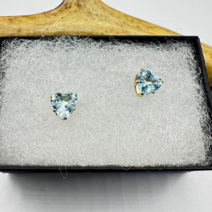 Vintage Heart Blue Topaz Stud Earrings 925 Sterling Silver