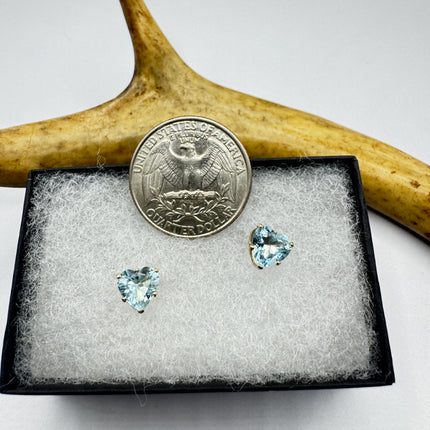 Vintage Heart Blue Topaz Stud Earrings 925 Sterling Silver