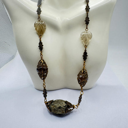 Vintage Pyrite Crystal Bronze Necklace Gold Pyrite