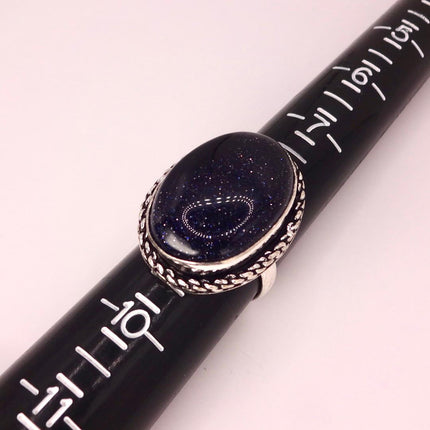 Vintage Black Sandstone Boho Statement Ring Detailed Silver Finished Bronze