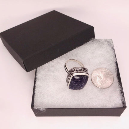 Vintage Black Sandstone Boho Statement Ring Detailed Silver Finished Bronze