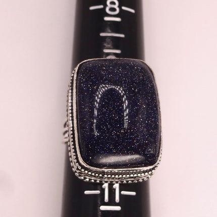 Vintage Black Sandstone Boho Statement Ring Detailed Silver Finished Bronze