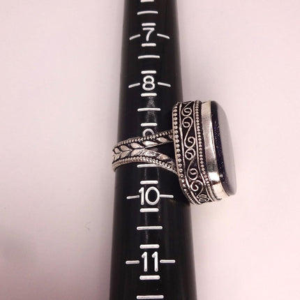 Vintage Black Sandstone Boho Statement Ring Detailed Silver Finished Bronze