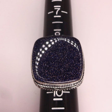 Vintage Black Sandstone Boho Statement Ring Detailed Silver Finished Bronze