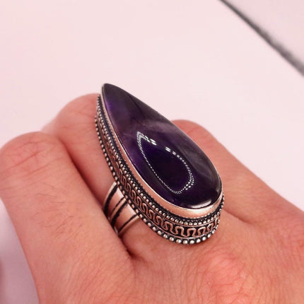 Vintage Purple Amethyst Cocktail Ring Silver Band Statement Ring