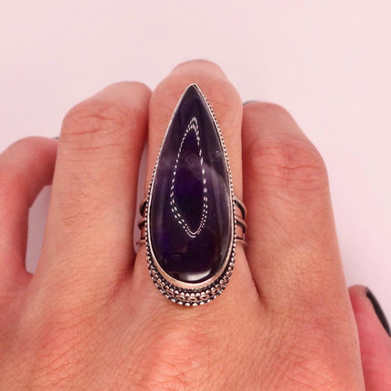 Vintage Purple Amethyst Cocktail Ring Silver Band Statement Ring