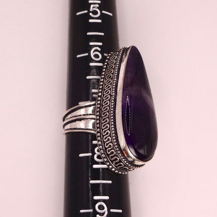 Vintage Purple Amethyst Cocktail Ring Silver Band Statement Ring