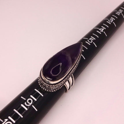 Vintage Purple Amethyst Cocktail Ring Silver Band Statement Ring
