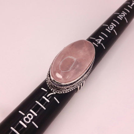 Vintage Rose Quartz Ring: Silver Bronze Boho Statement Ring