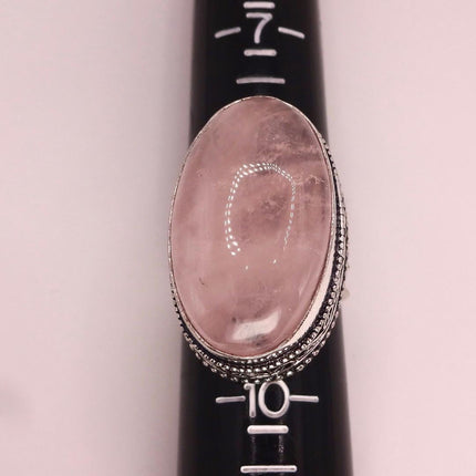 Vintage Rose Quartz Ring: Silver Bronze Boho Statement Ring