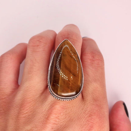Vintage Chunky Tigers Eye Cocktail Ring - Statement Band