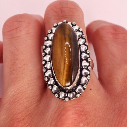 Vintage Chunky Tigers Eye Cocktail Ring - Statement Band