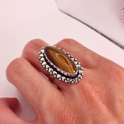 Vintage Chunky Tigers Eye Cocktail Ring - Statement Band
