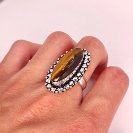 Vintage Chunky Tigers Eye Cocktail Ring - Statement Band