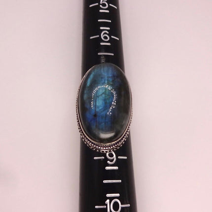 Vintage Chunky Rainbow Labradorite Cocktail Ring - Statement Band