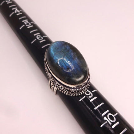 Vintage Chunky Rainbow Labradorite Cocktail Ring - Statement Band