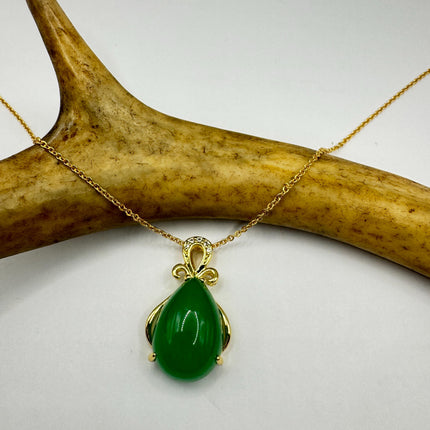 Vintage Green Jade Deco Choker Necklace - Golden Bronze