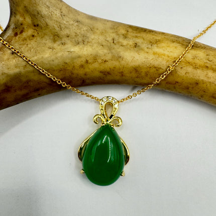 Vintage Green Jade Deco Choker Necklace - Golden Bronze