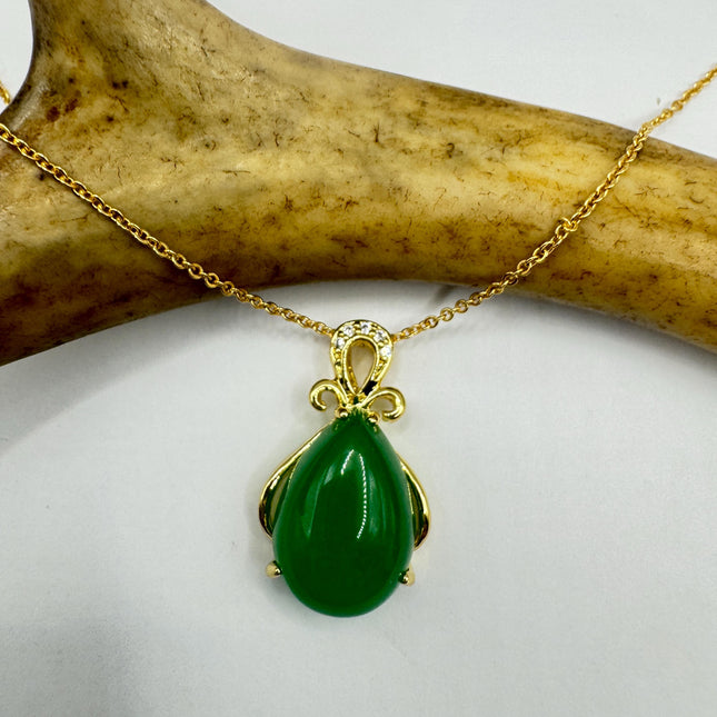 Vintage Green Jade Deco Choker Necklace - Golden Bronze