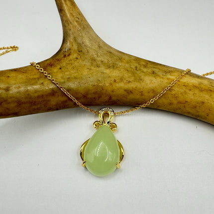 Vintage Green Jade Deco Choker Necklace - Golden Bronze