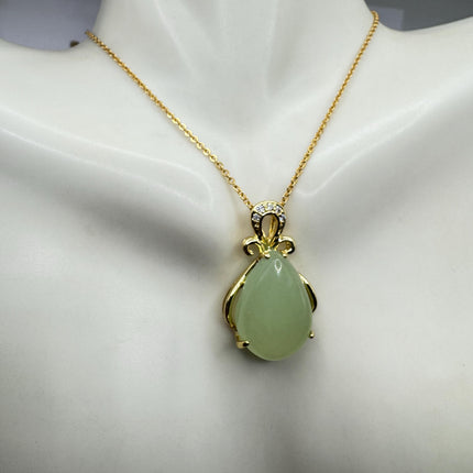 Vintage Green Jade Deco Choker Necklace - Golden Bronze