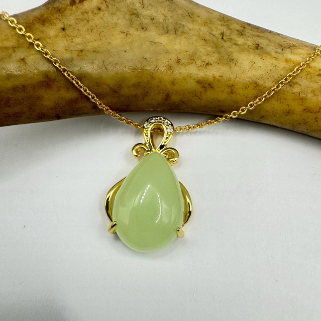 Vintage Green Jade Deco Choker Necklace - Golden Bronze