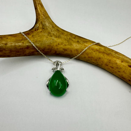 Vintage Green Jade Deco Choker Pendant Necklace - 925 Sterling Silver chain