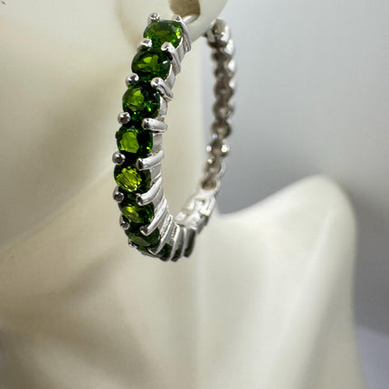 Vintage Green Chrome Diopside 925 Sterling Silver Hoop Earrings
