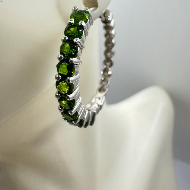 Vintage Green Chrome Diopside 925 Sterling Silver Hoop Earrings
