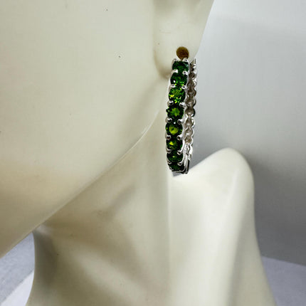 Vintage Green Chrome Diopside 925 Sterling Silver Hoop Earrings