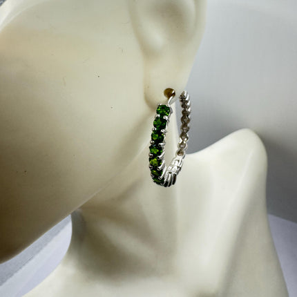 Vintage Green Chrome Diopside 925 Sterling Silver Hoop Earrings