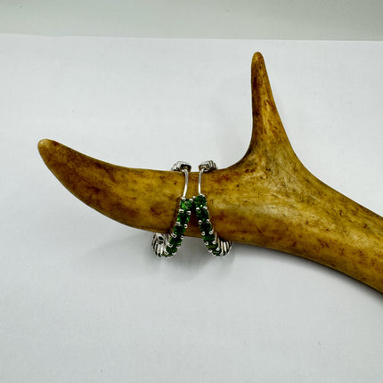 Vintage Green Chrome Diopside 925 Sterling Silver Hoop Earrings