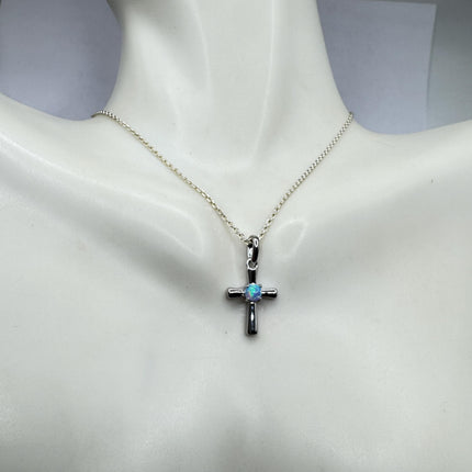 Tiny Fire Opal Cross Necklace - Sterling Silver Minimalist Jewelry