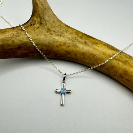 Tiny Fire Opal Cross Necklace - Sterling Silver Minimalist Jewelry
