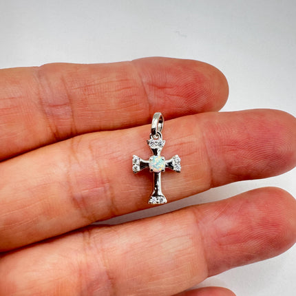 Tiny Fire Opal Cross Necklace - Sterling Silver Minimalist Jewelry