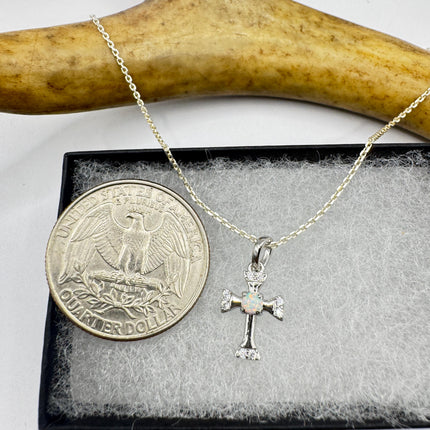 Tiny Fire Opal Cross Necklace - Sterling Silver Minimalist Jewelry