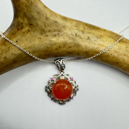 Vintage Red Carnelian and Ruby 925 Sterling Silver Necklace Everyday Bold Statement Pendant