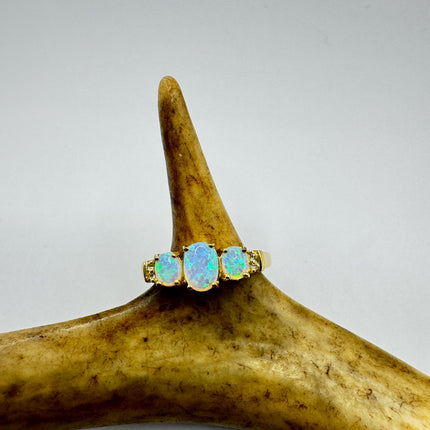 Vintage Fire Opal Ring Gold 925 Sterling Silver