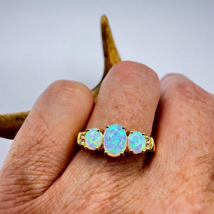 Vintage Fire Opal Ring Gold 925 Sterling Silver
