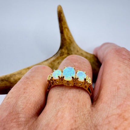 Vintage Fire Opal Ring Gold 925 Sterling Silver